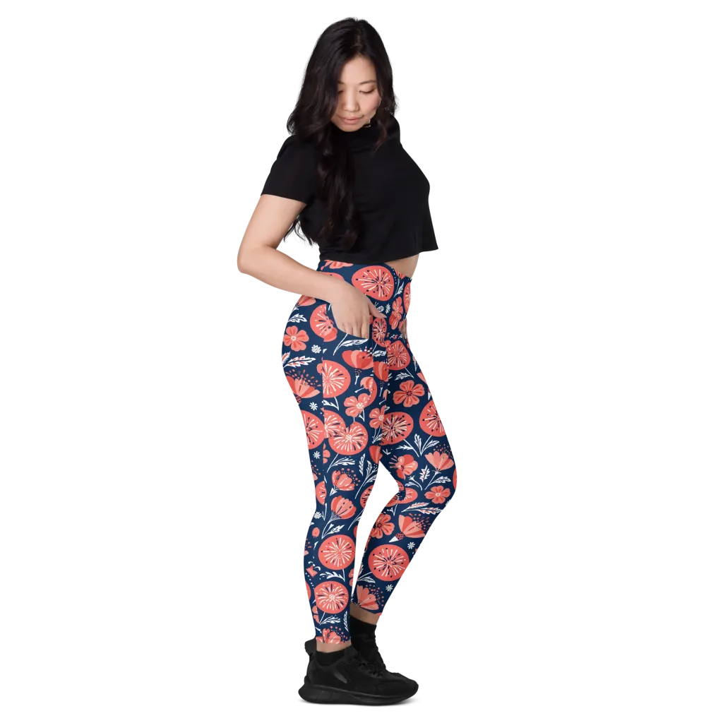 Midnight Bloom on Leggings with Pockets — Right