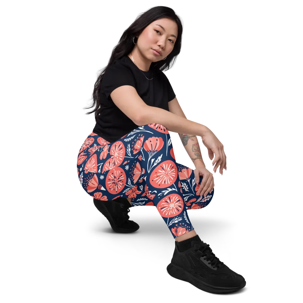 Midnight Bloom on Leggings with Pockets — Right Front