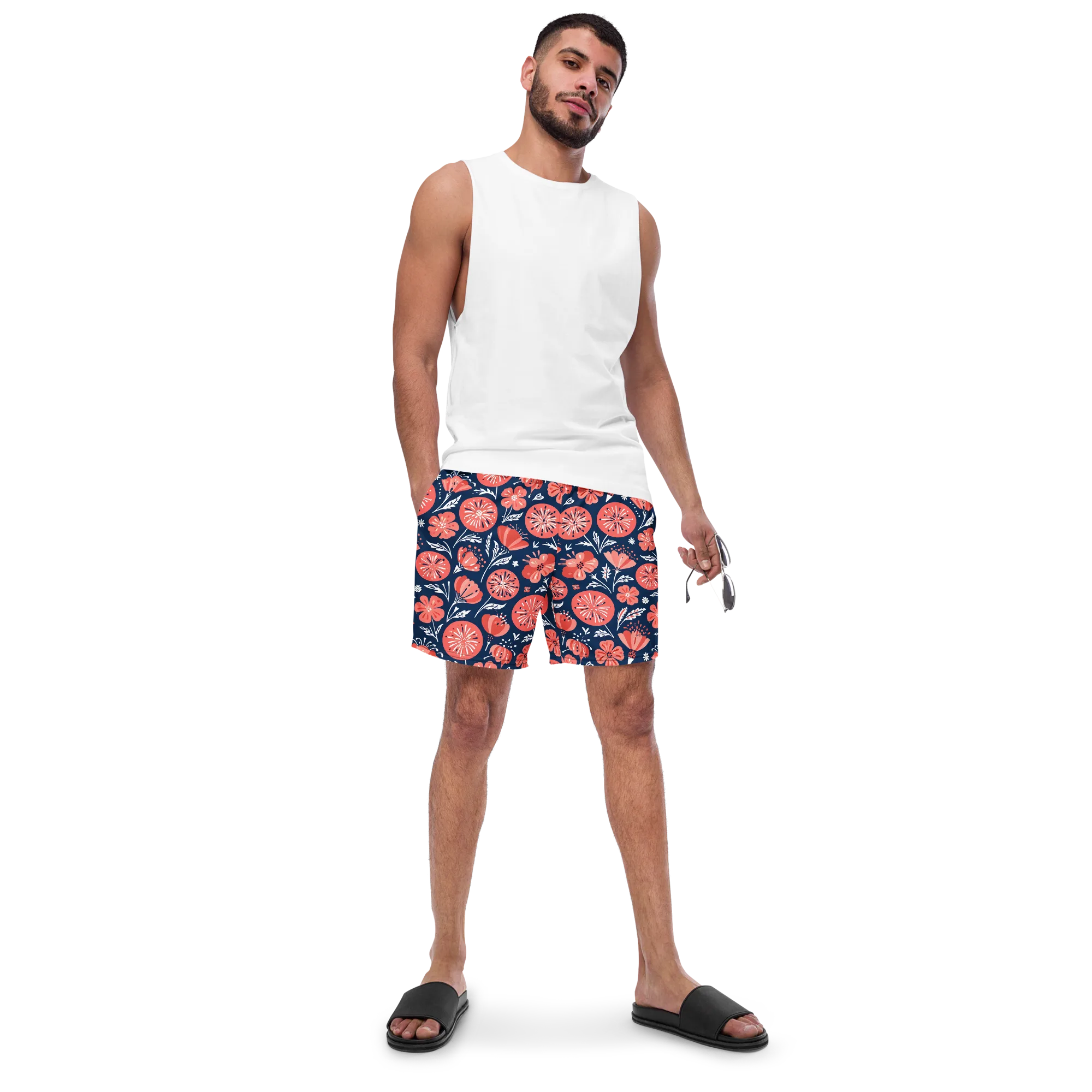 Midnight Bloom on Swim Trunks — Front