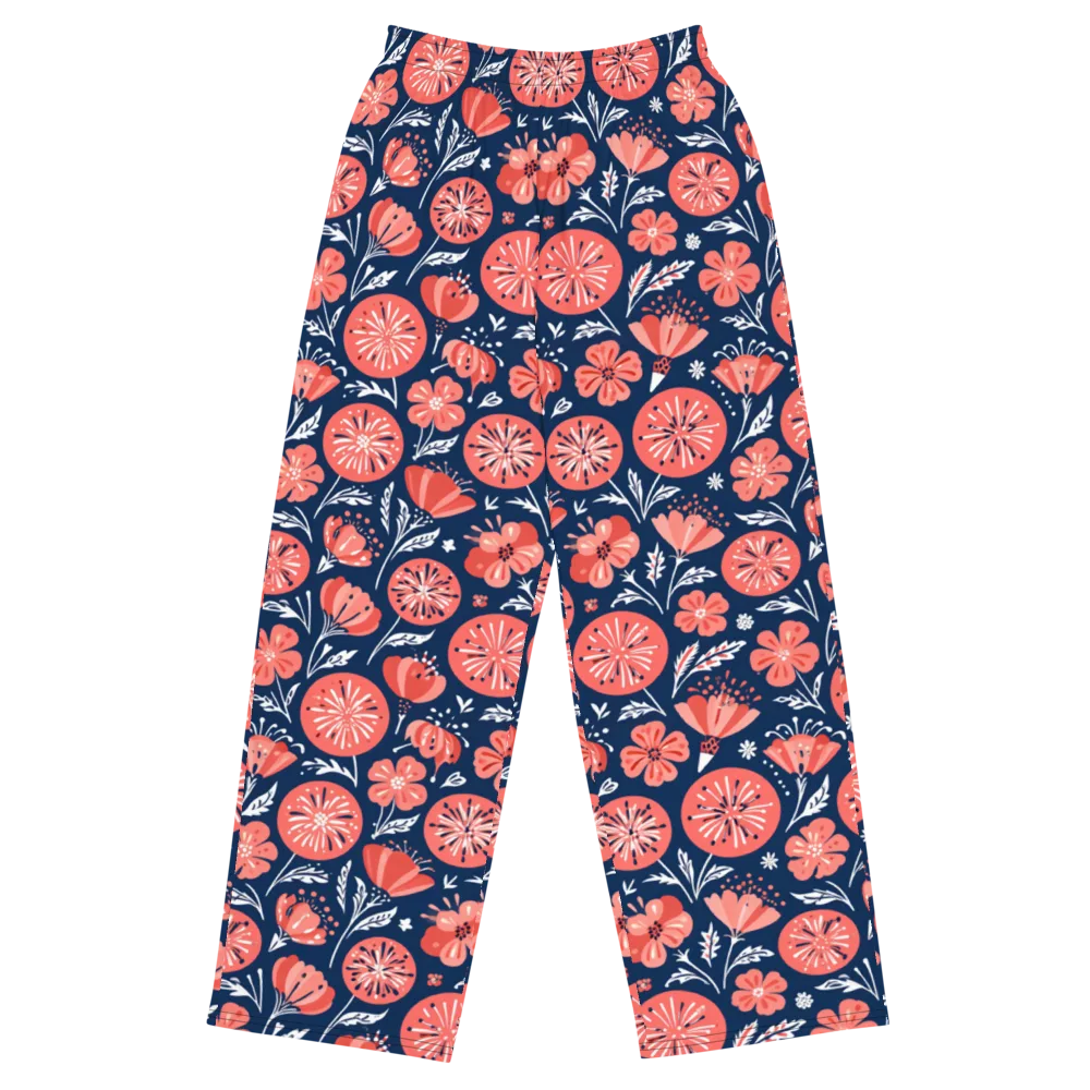 Midnight Bloom on Wide-Leg Pants — Front