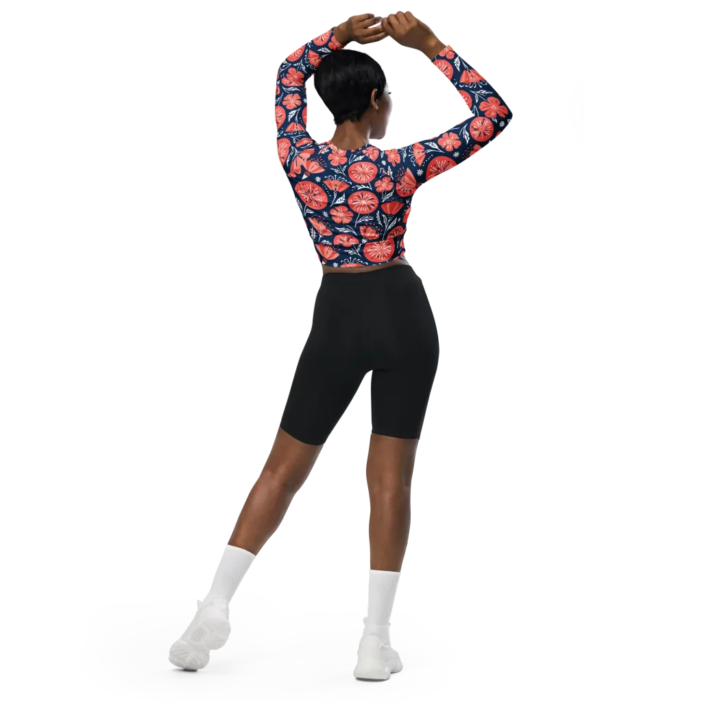 Midnight Bloom on Long Sleeve Crop Top — Back