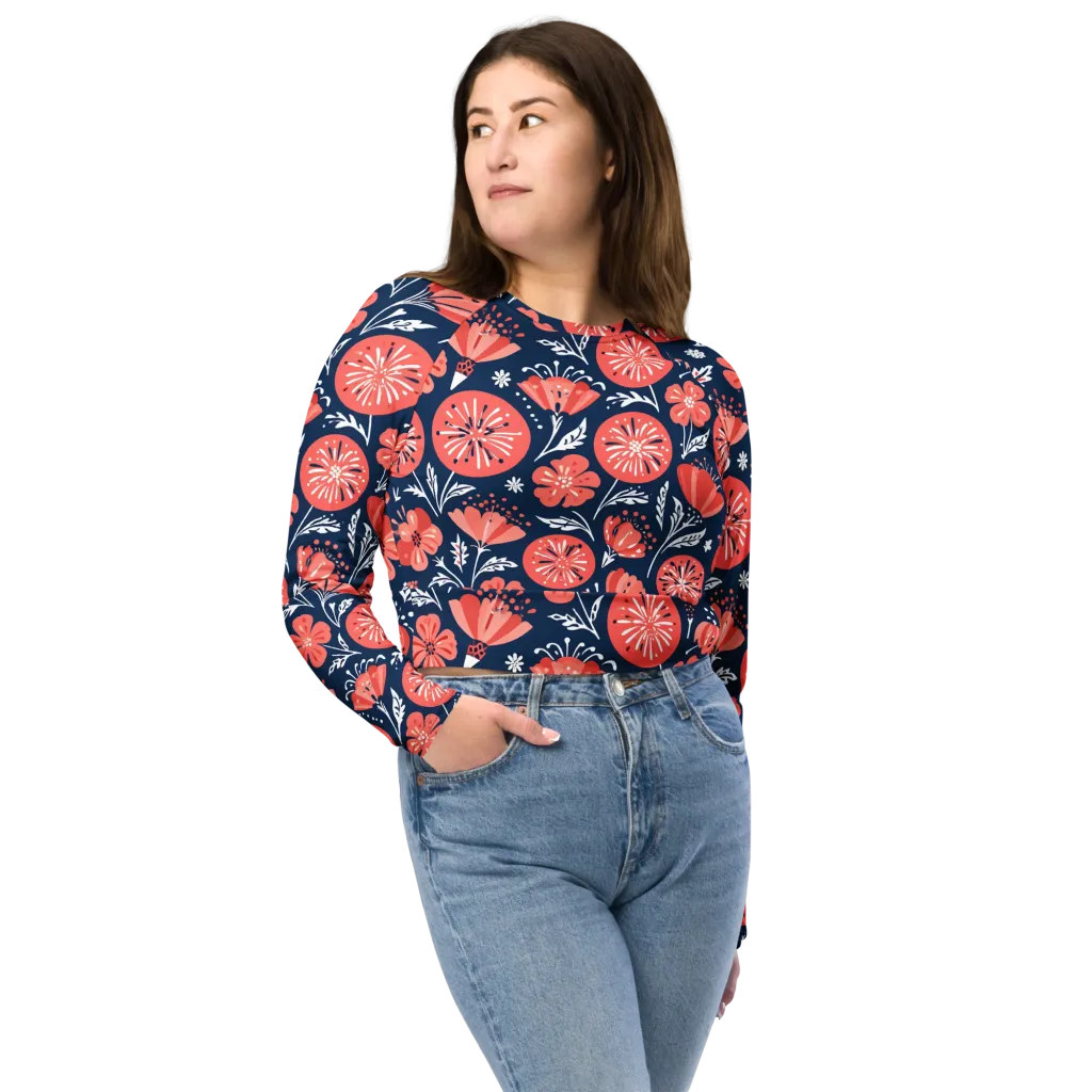 Midnight Bloom on Long Sleeve Crop Top — Front