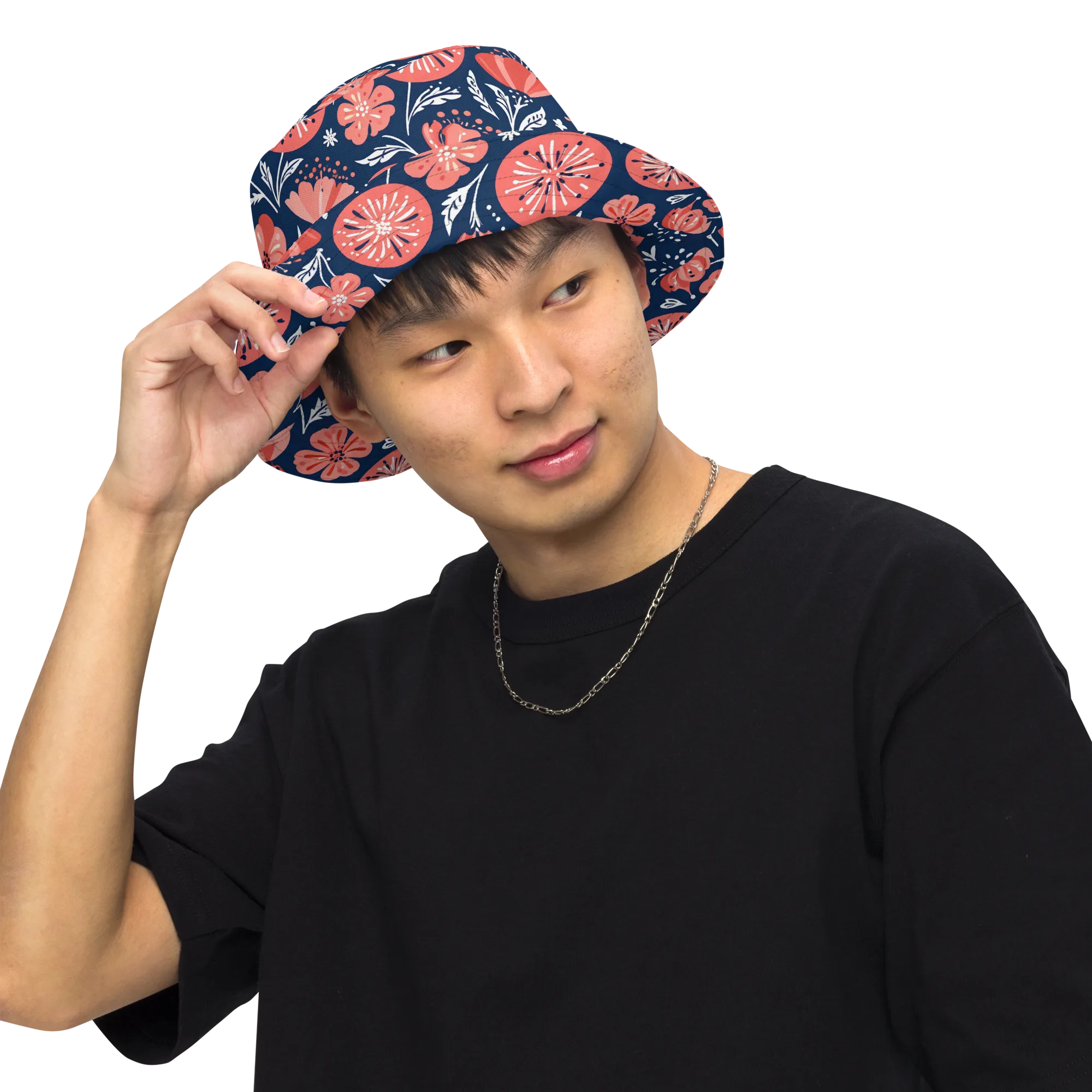 Midnight Bloom on Reversible Bucket Hat — Front Inside