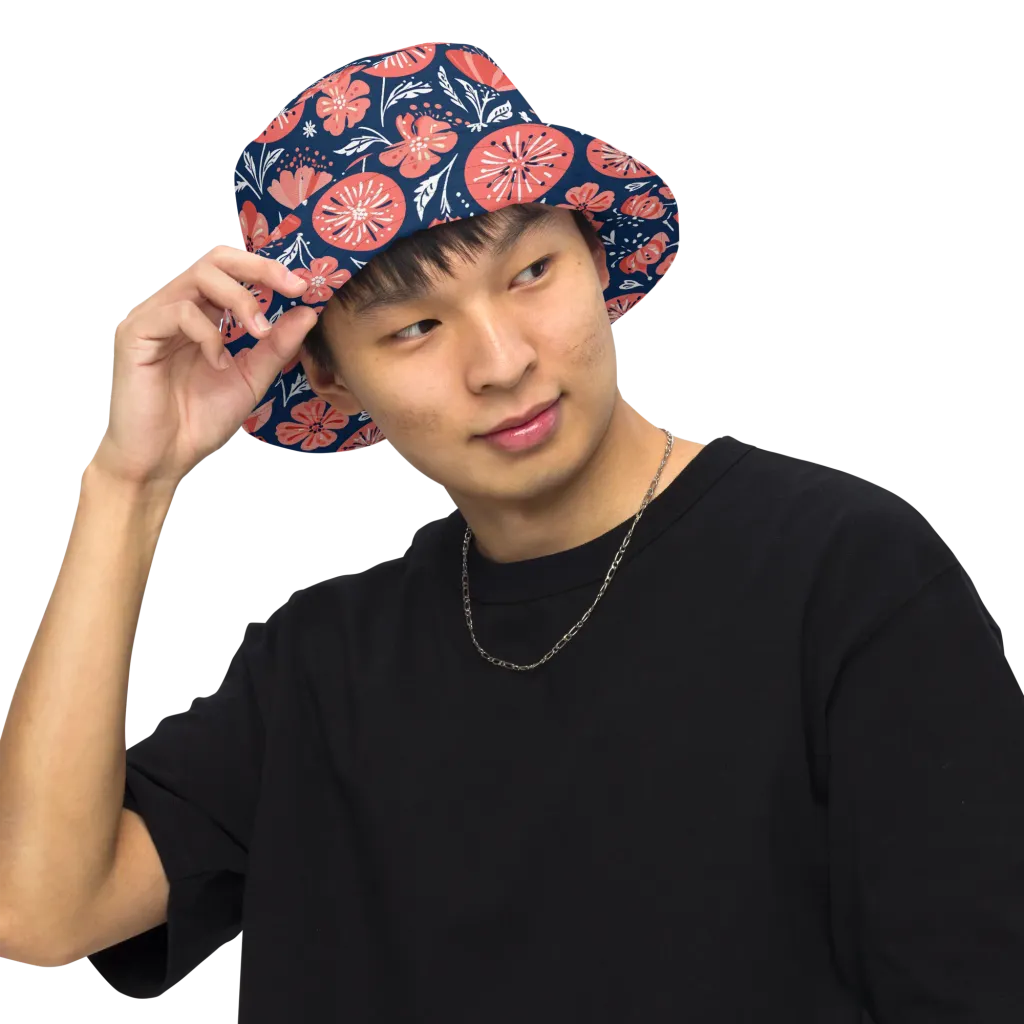 Midnight Bloom on Reversible Bucket Hat — Front Inside