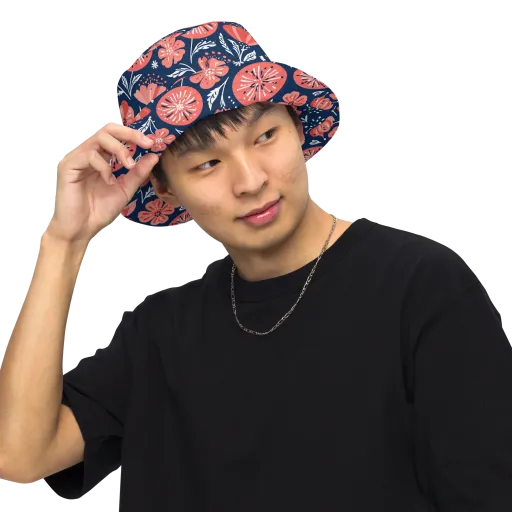 Midnight Bloom on a Reversible Bucket Hat