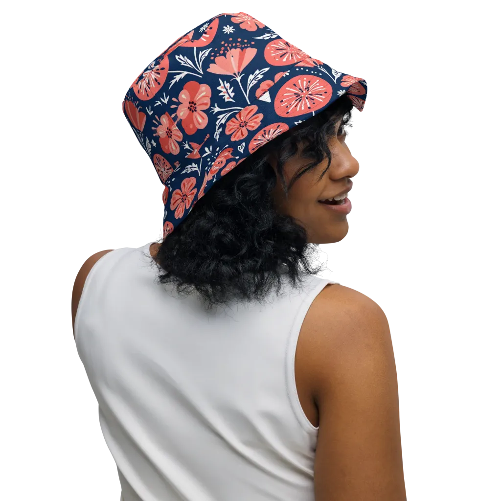 Midnight Bloom on Reversible Bucket Hat — Right Outside