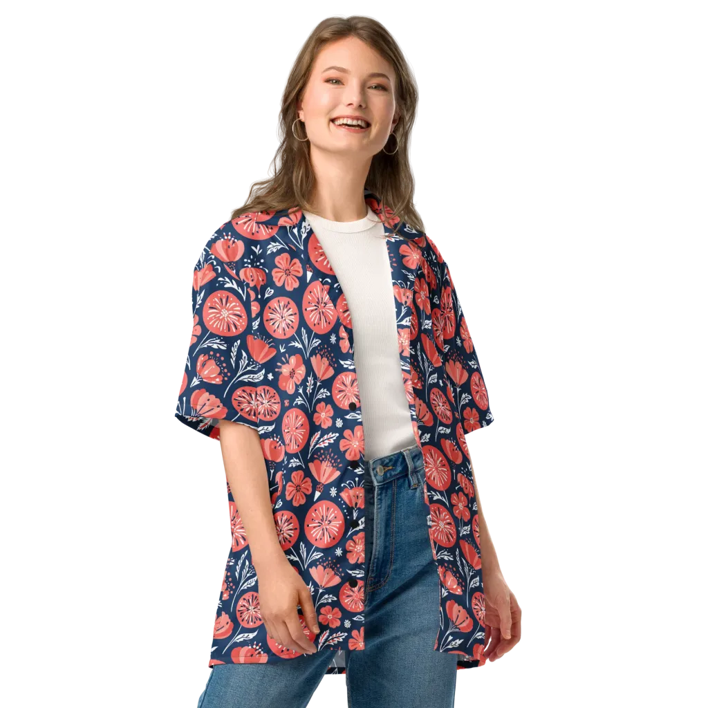 Midnight Bloom on Button Shirt — Front