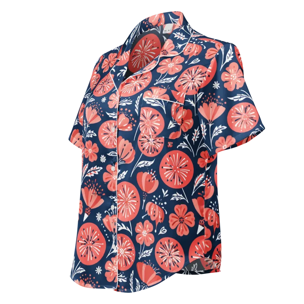 Midnight Bloom on Women's Short Sleeve Pajama Top — Left Front