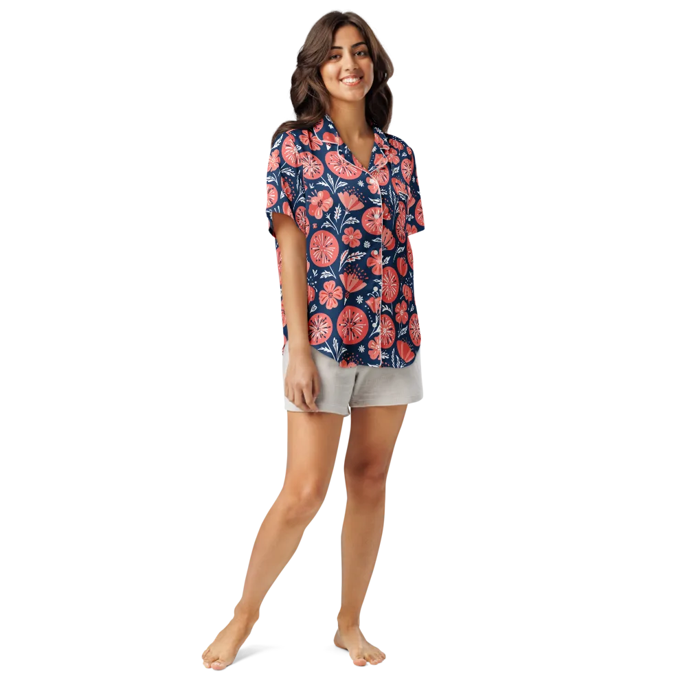 Midnight Bloom on Women's Short Sleeve Pajama Top — Front