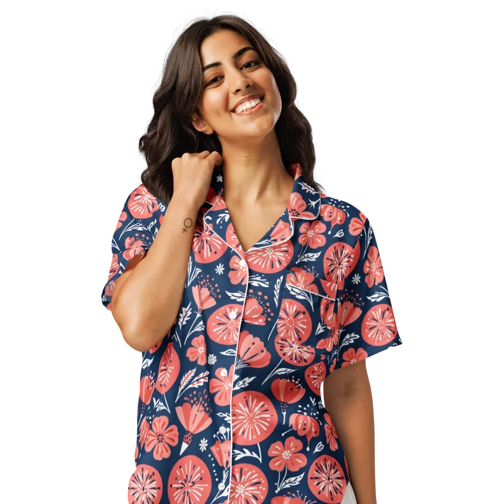 Midnight Bloom on Women's Short Sleeve Pajama Top — Front