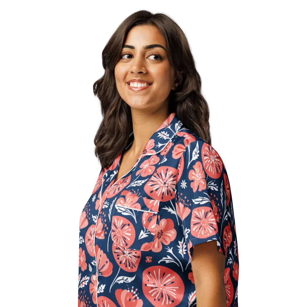 Midnight Bloom on Women's Short Sleeve Pajama Top — Left Front
