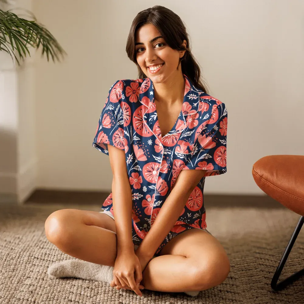 Midnight Bloom on Women's Short Sleeve Pajama Top — Front