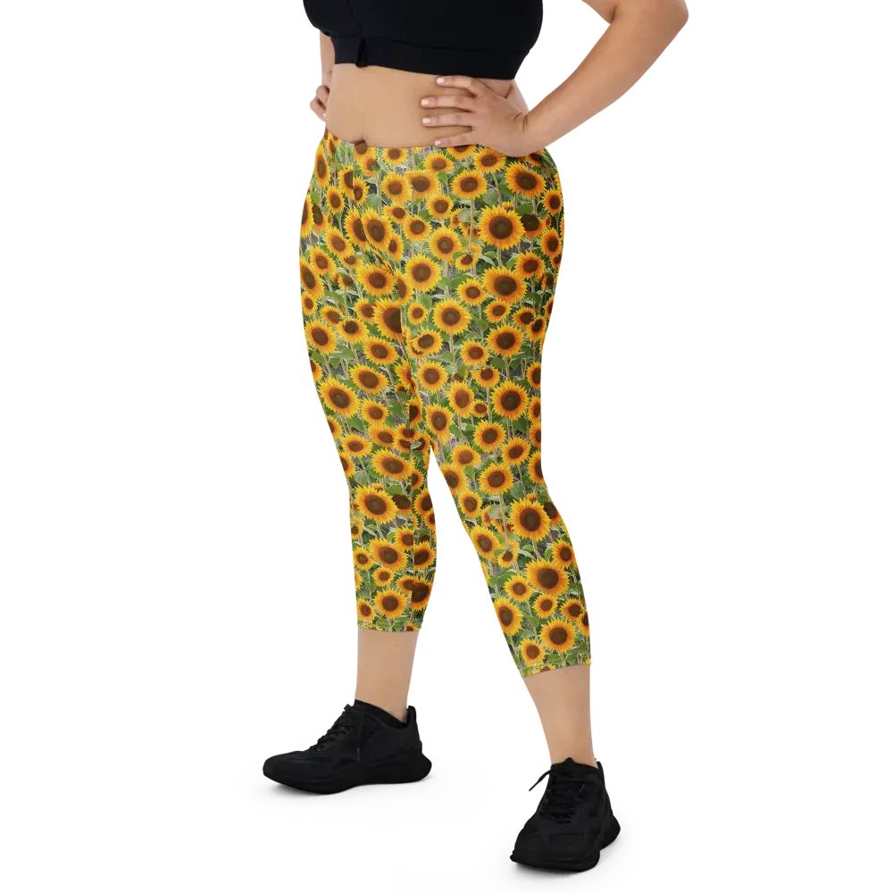 Golden Bloom on Capri Leggings — Front