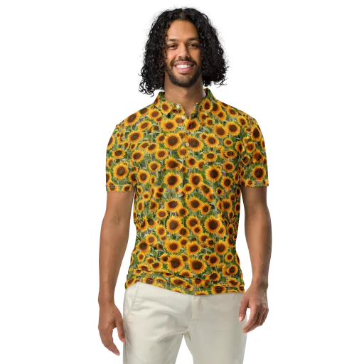Golden Bloom on a Men's Slim Fit Polo Shirt
