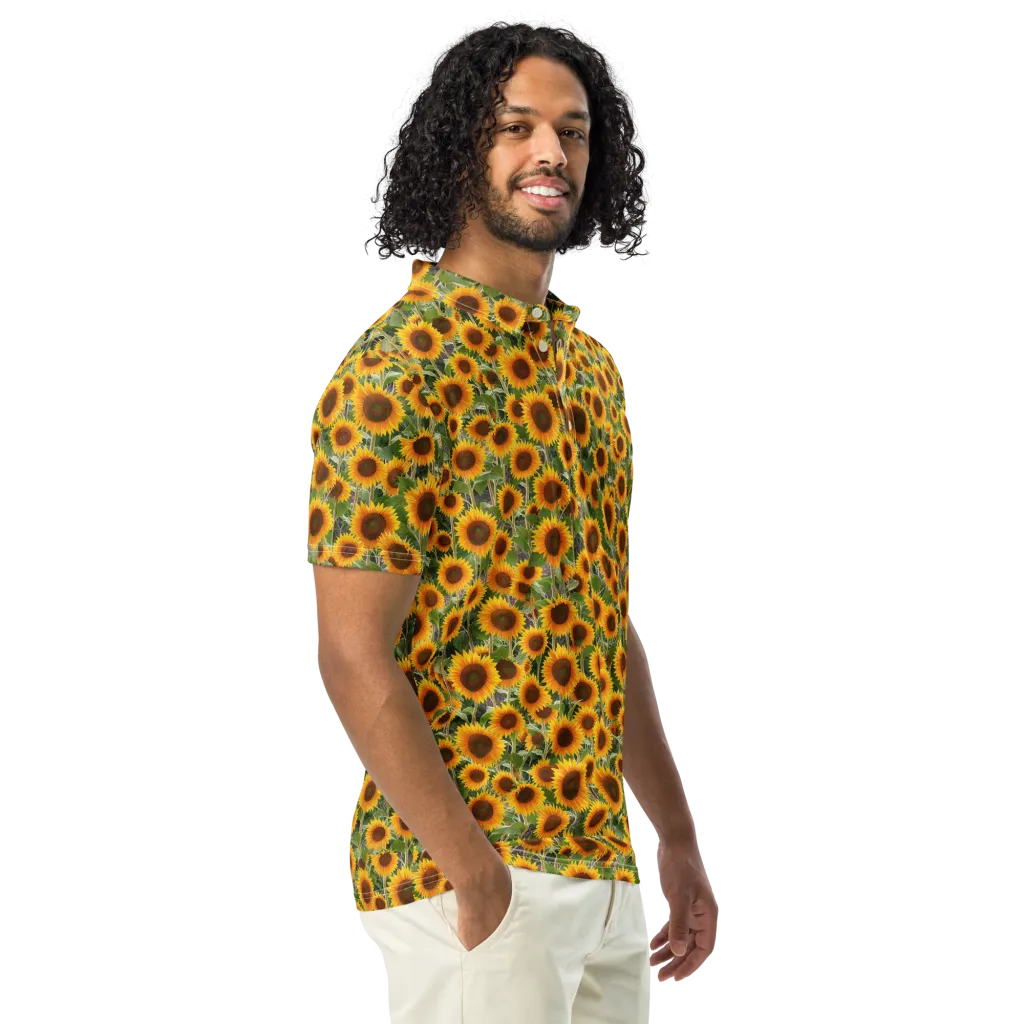 Golden Bloom on Men's Slim Fit Polo Shirt — Right Front