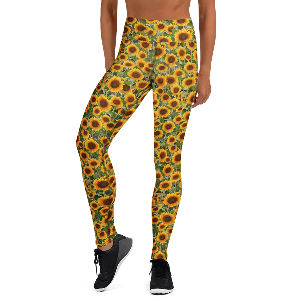 Golden Bloom on Yoga Leggings — Front