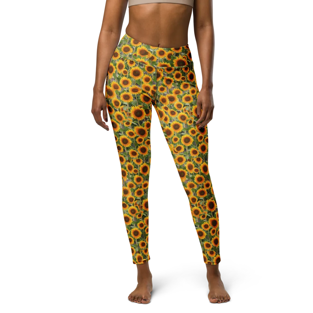 Golden Bloom on Yoga Leggings — Front