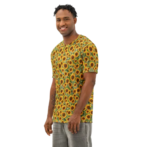 Golden Bloom on a Men's Cotton Crew Neck T-Shirt