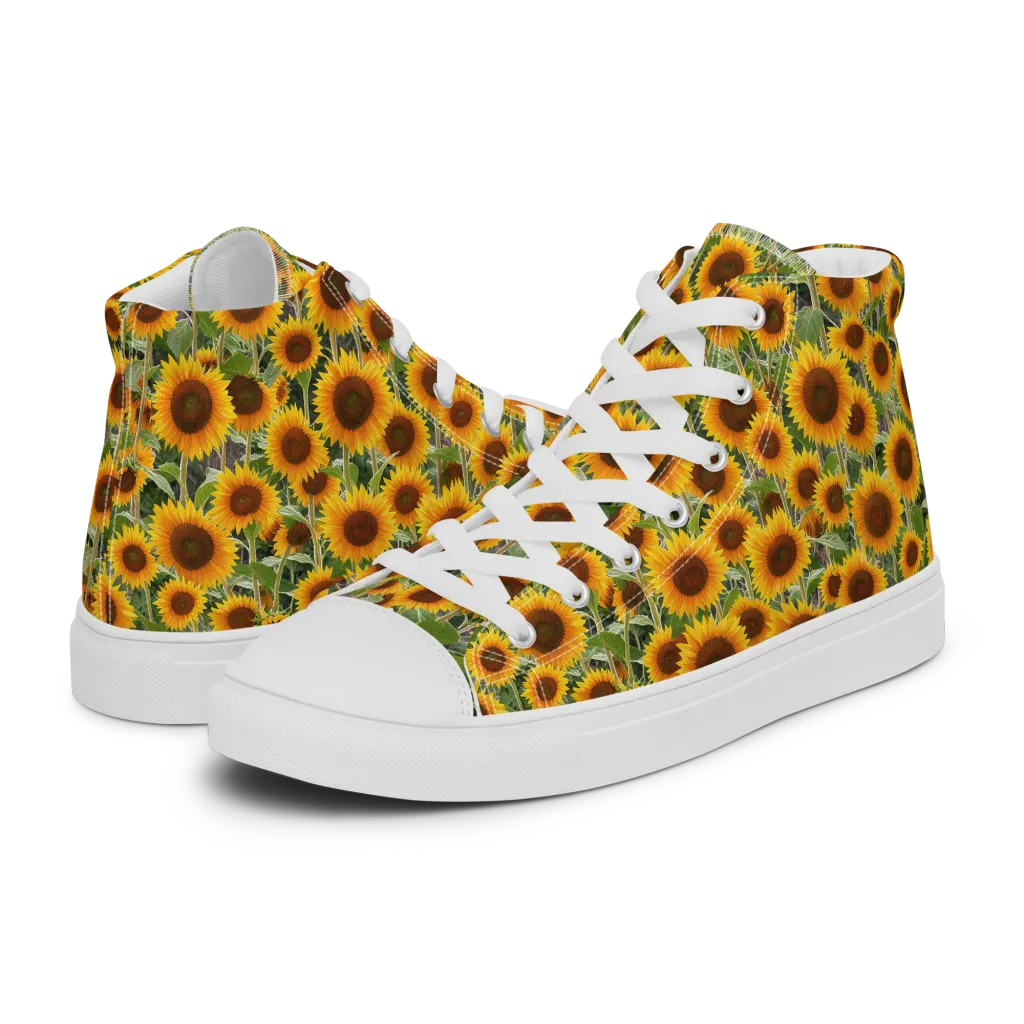 Golden Bloom on Men's High Top Canvas Shoes — Left