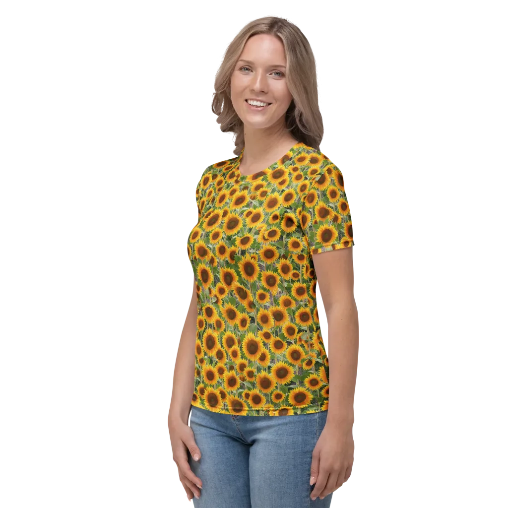 Golden Bloom on Women's Crew Neck T-Shirt — Left