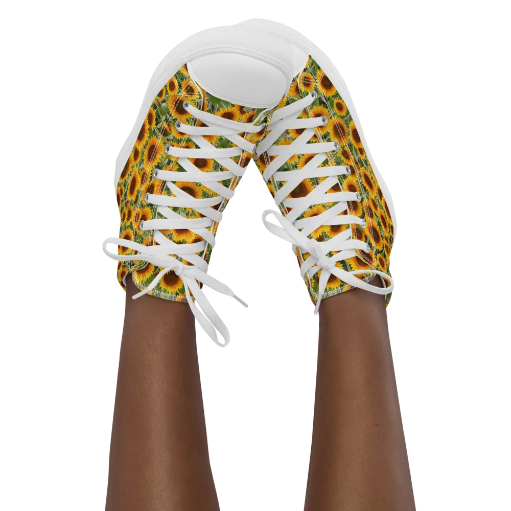Golden Bloom on Women's High Top Canvas Shoes — Front