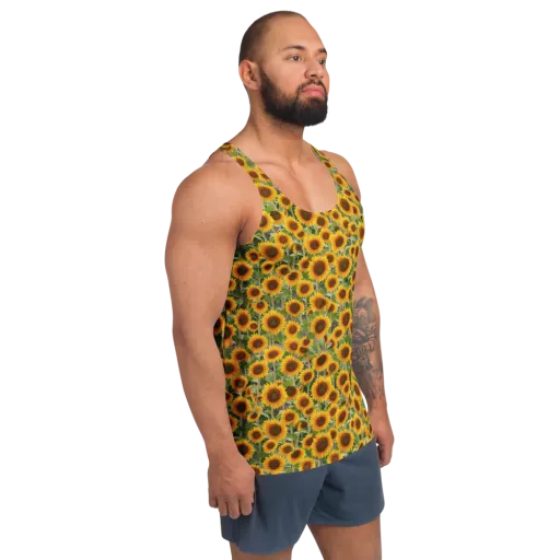 Golden Bloom on a Men's Tank Top