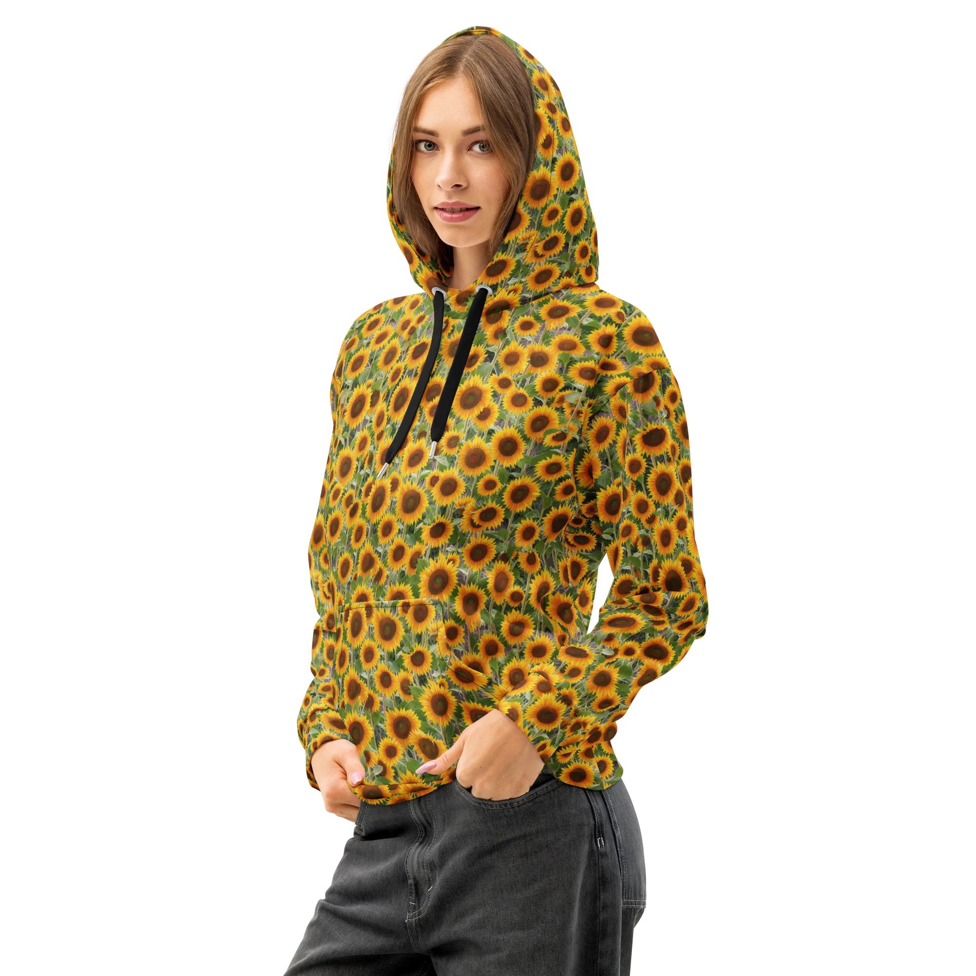 Golden Bloom on Cotton Hoodie — Left Front
