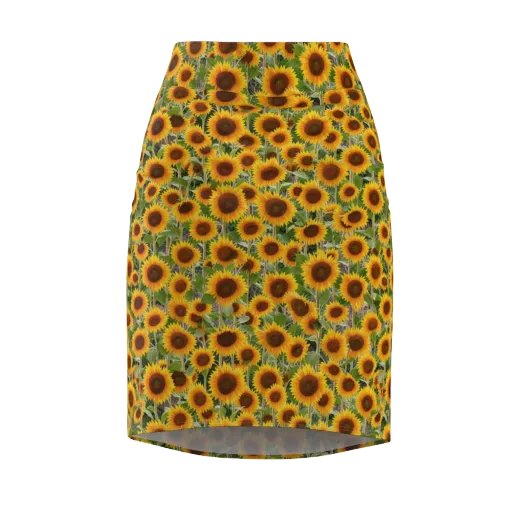 Golden Bloom on a Pencil Skirt
