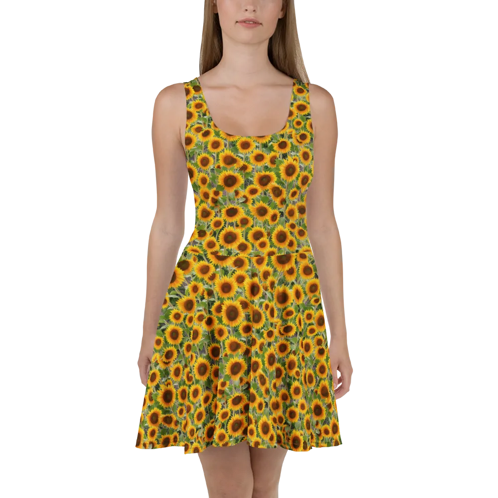 Golden Bloom on Skater Dress — Front