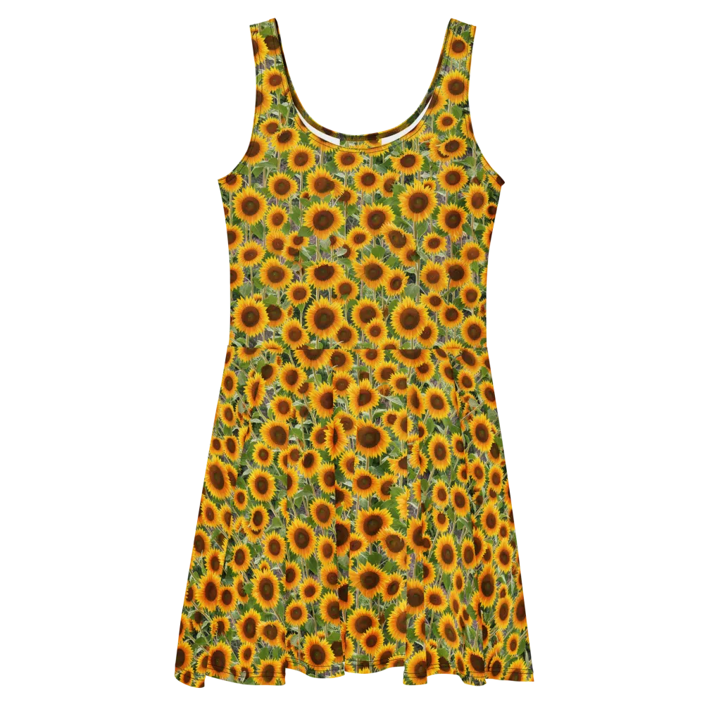 Golden Bloom on Skater Dress — Front