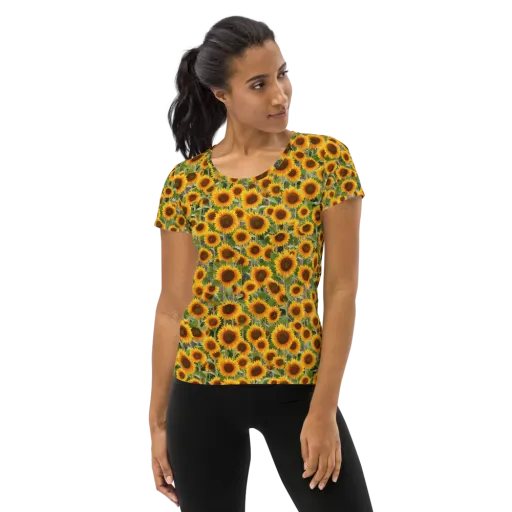 Golden Bloom on a Women's Athletic T-Shirt