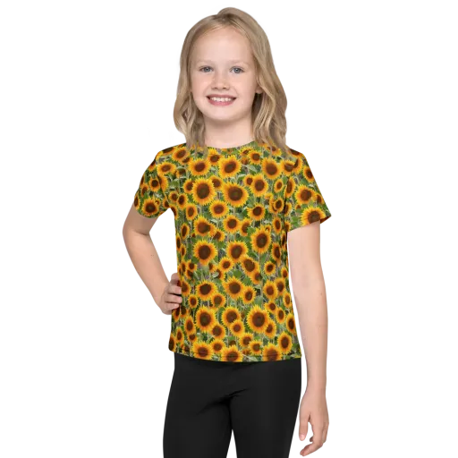 Golden Bloom on a Kids Crew Neck T-Shirt