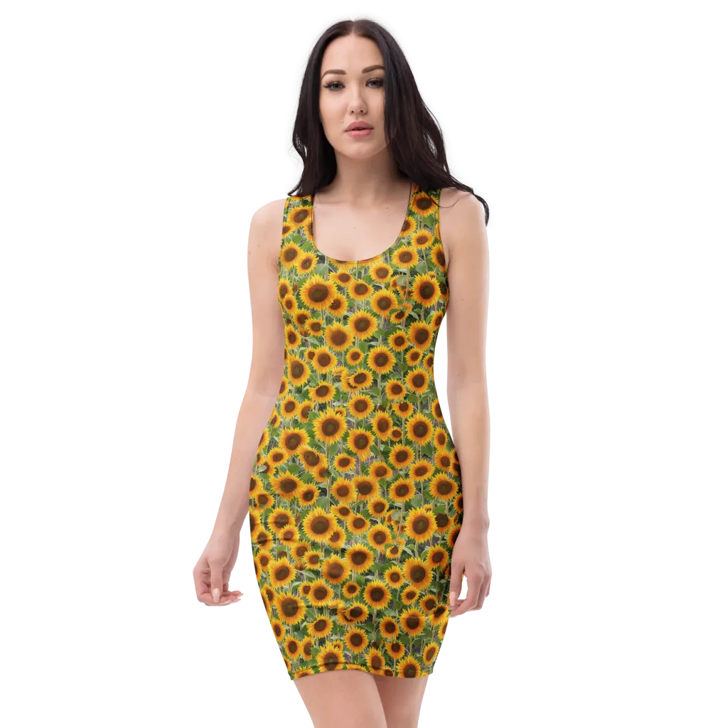 Golden Bloom on Bodycon Dress — Front