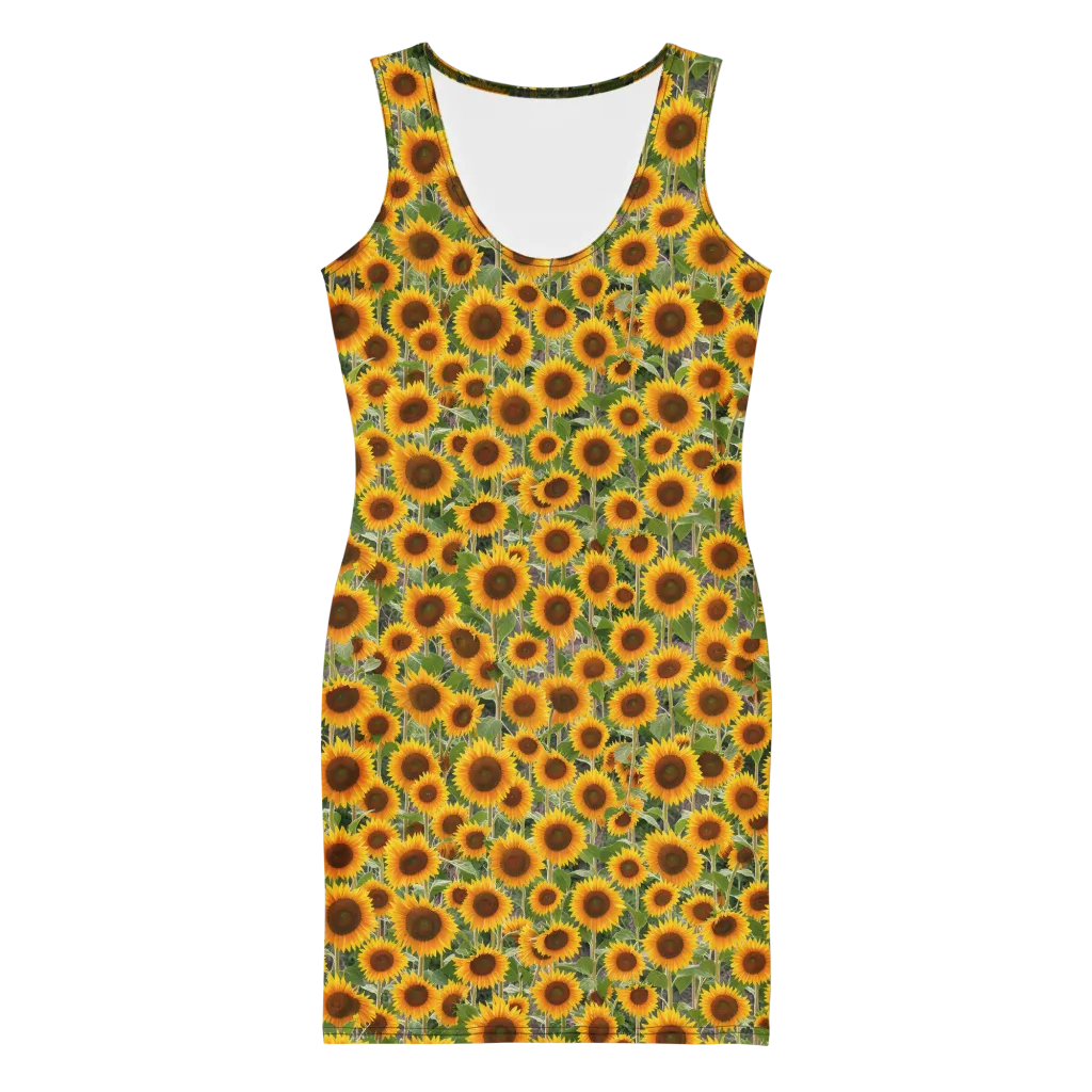 Golden Bloom on Bodycon Dress — Front