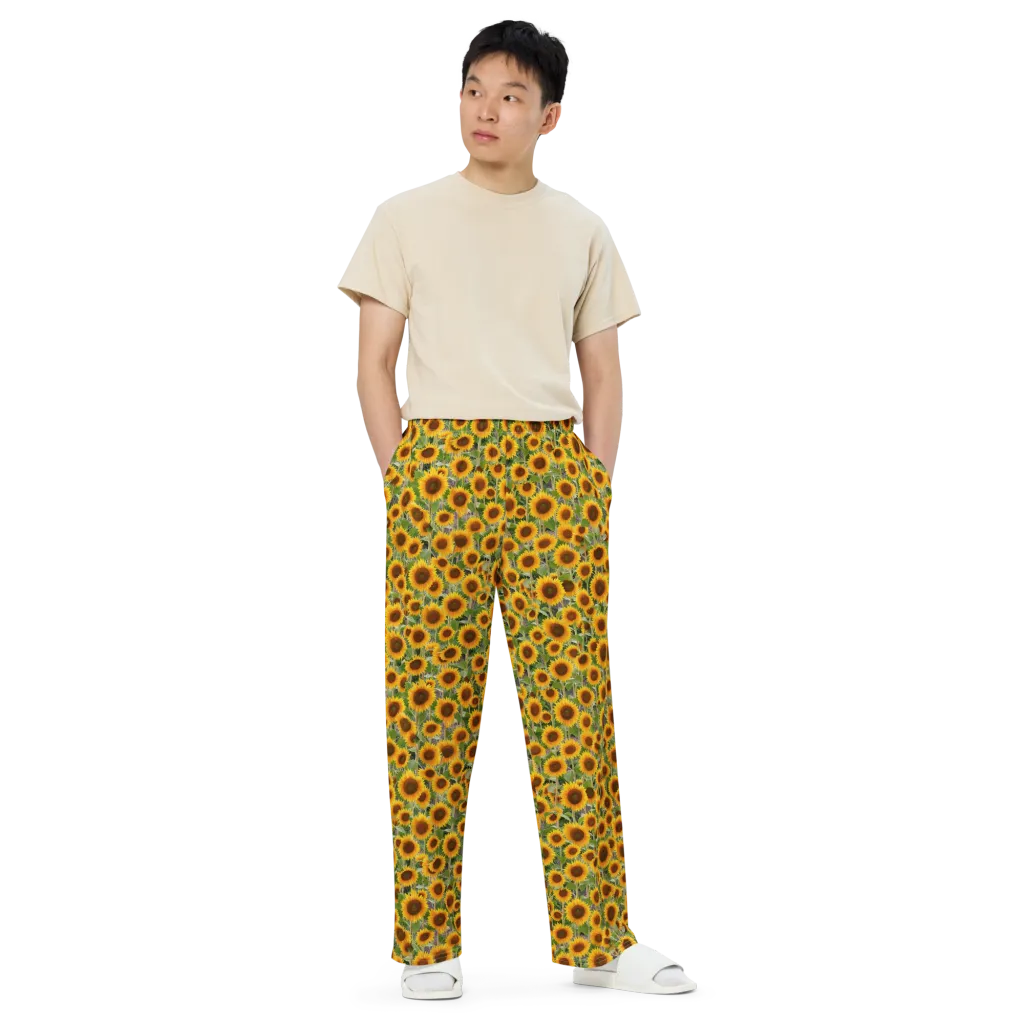 Golden Bloom on Wide-Leg Pants — Front