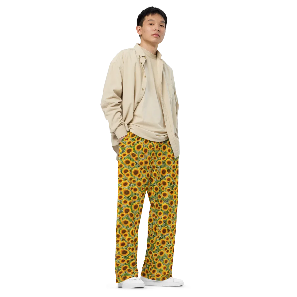 Golden Bloom on Wide-Leg Pants — Right Front