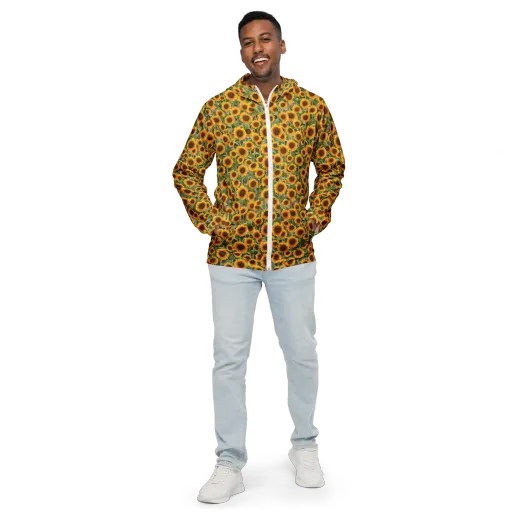 Golden Bloom on a Men's Windbreaker