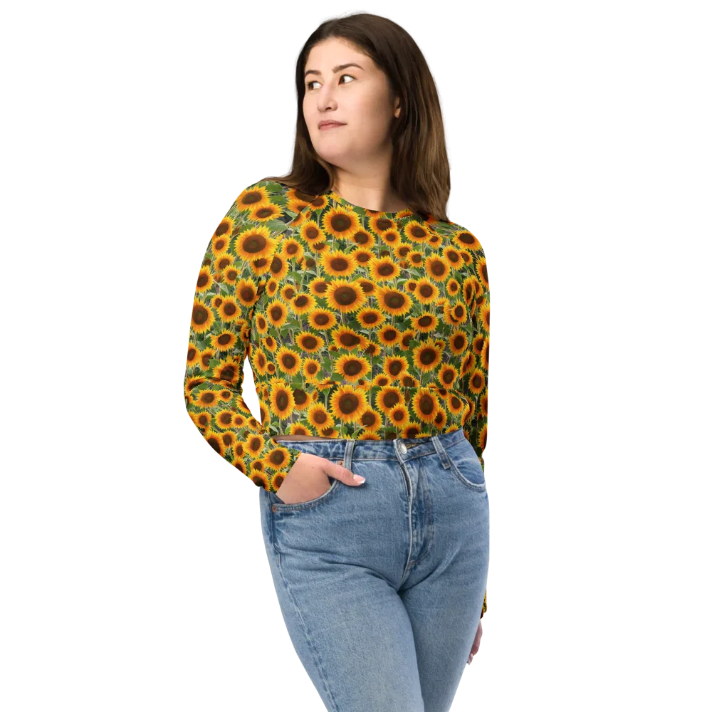 Golden Bloom on Long Sleeve Crop Top — Front