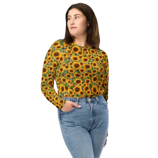 Golden Bloom on a Long Sleeve Crop Top