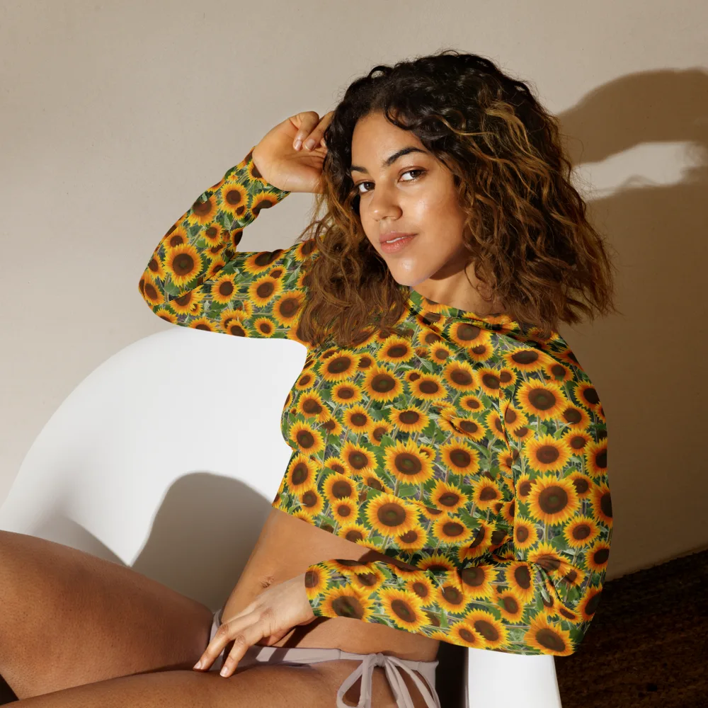 Golden Bloom on Long Sleeve Crop Top — Left Front