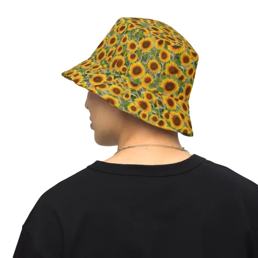 Golden Bloom on a Reversible Bucket Hat