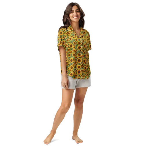 Golden Bloom on a Women's Short Sleeve Pajama Top