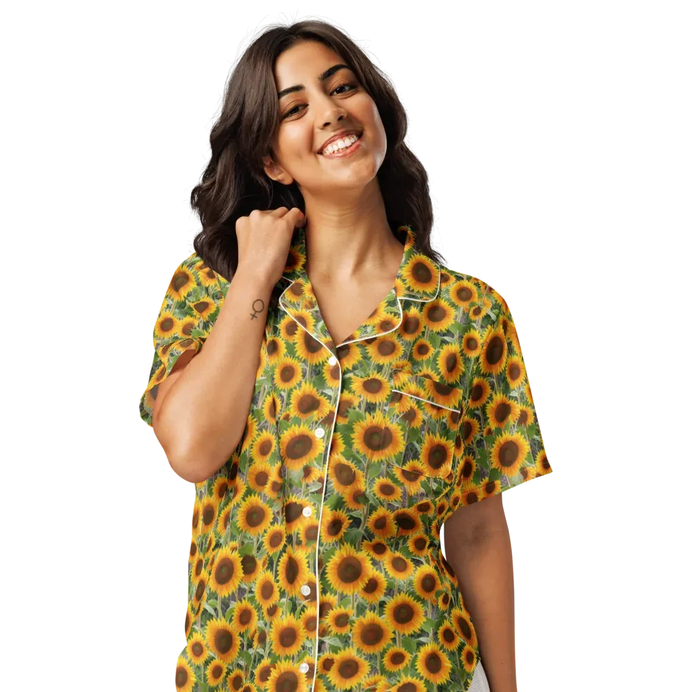Golden Bloom on Women's Short Sleeve Pajama Top — Front