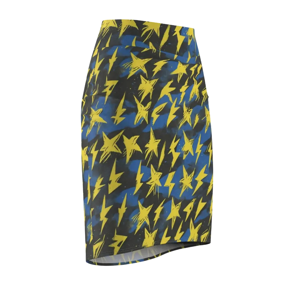 Electric Wildflower on Pencil Skirt — Front Side
