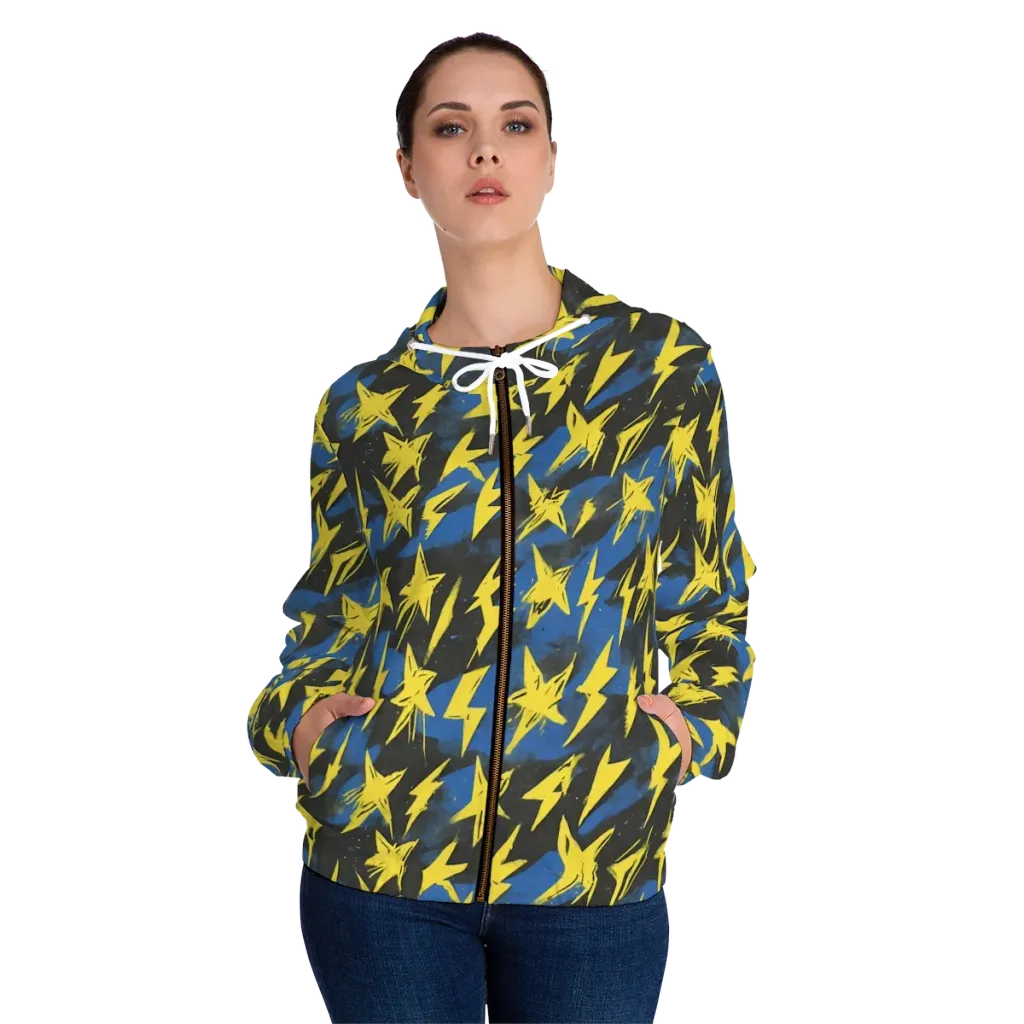 Electric Wildflower on Women's Full-Zip Hoodie — Front On Person
