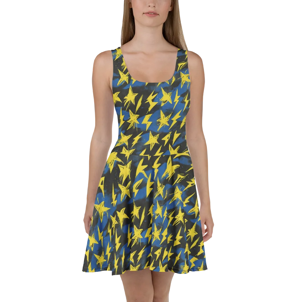 Electric Wildflower on Skater Dress — Front