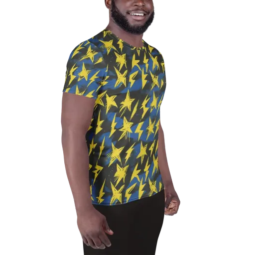 Electric Wildflower on a Men's Athletic T-Shirt