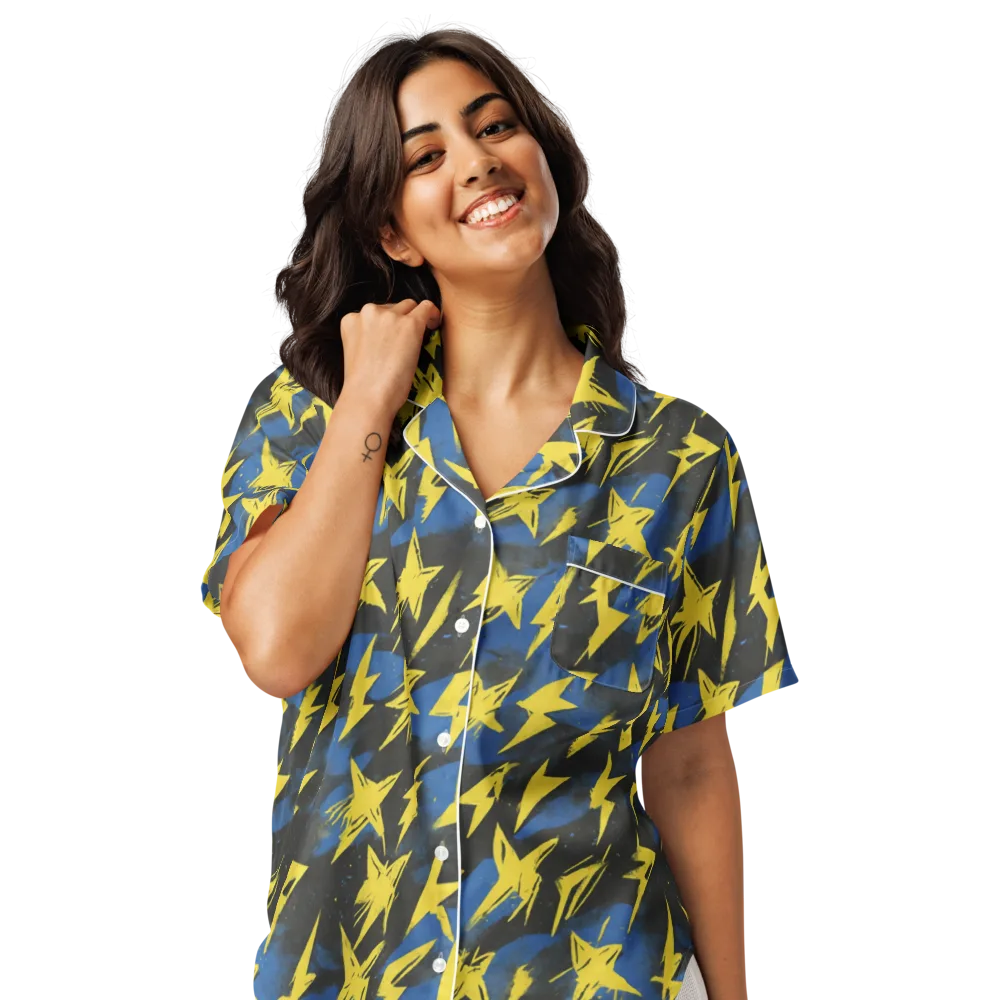 Electric Wildflower on Women's Short Sleeve Pajama Top — Front