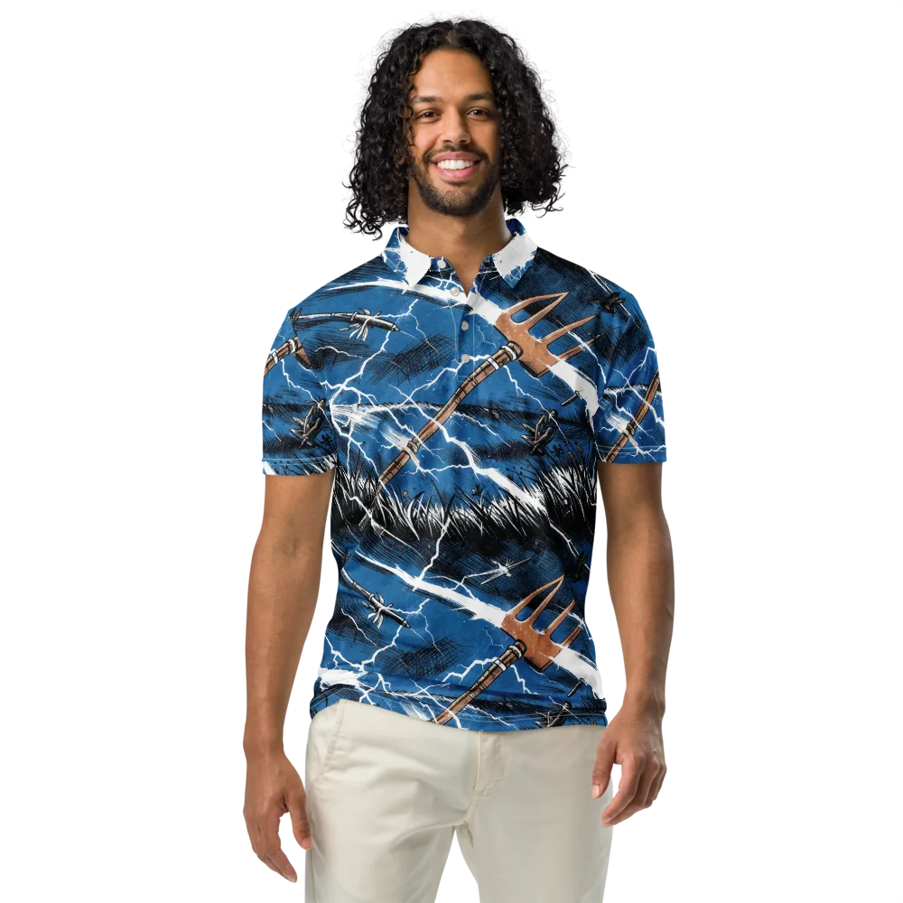 Neptune’s Static on Men's Slim Fit Polo Shirt — Front