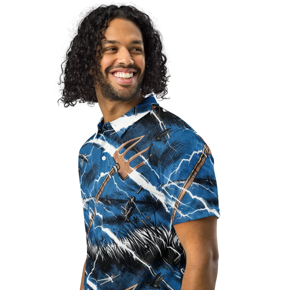 Neptune’s Static on Men's Slim Fit Polo Shirt — Left Front